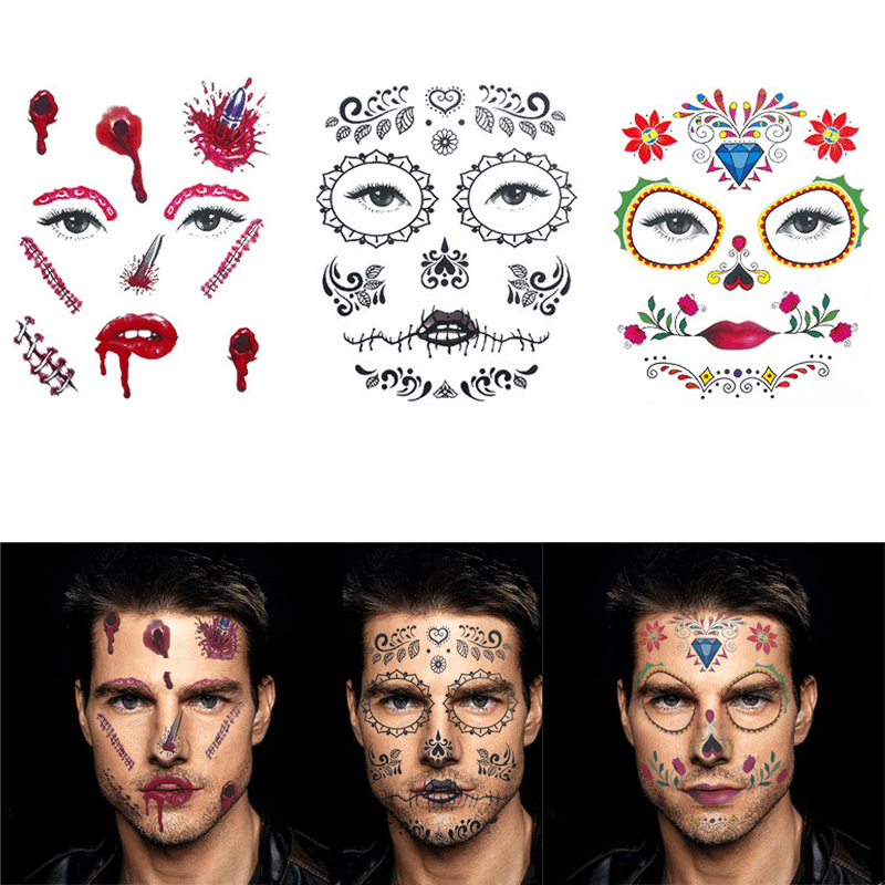 6Pcs/Set Halloween Costume Cosplay Party Makeup Face Eye Terror Temporary Tattoo Sticker Waterproof