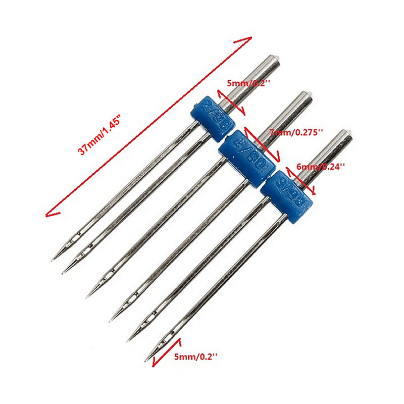 3Pcs/Set Size 2.0/90-3.0/90-4.0/90 Steel Twin Double Needle Sewing Machine Needles Pins Cloth Decor Needlework Knitting Needles