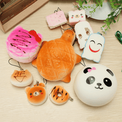 10PCS Squishy Jumbo Large Mini Random Bun Toast Cake Biscuit Collection Phone Straps Gift Decor Toy