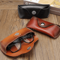 Vintage Handmade Cow Leather Glasses Case Causal Jeans Belt Eye Glasses Box