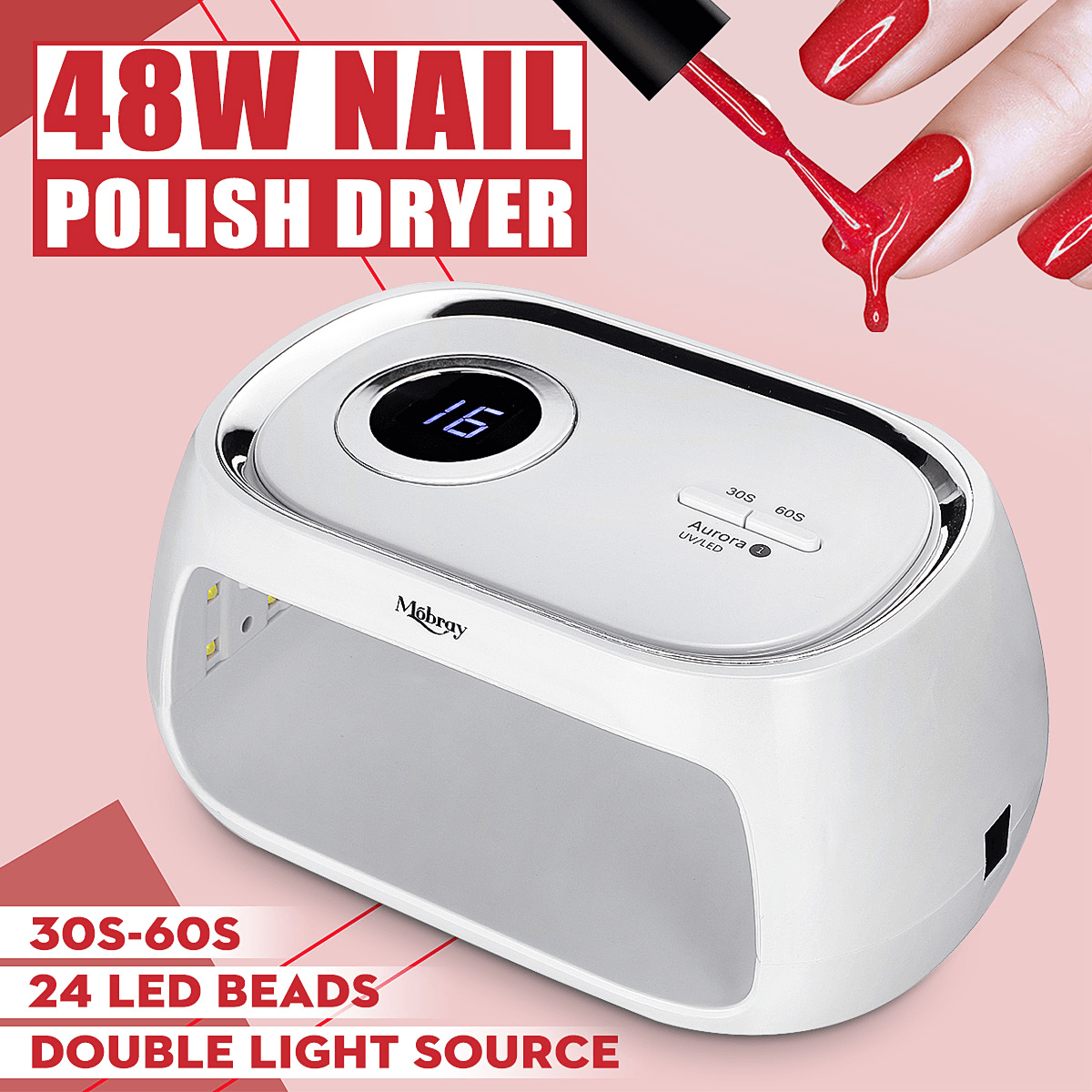 48W Dual UV Lamp Led Nail Lamp 24Leds Nail Dryer LCD Display UV Lamp for Gel Nails Two Hands Manicure Dryer 30/60S Timer Auto Sensor