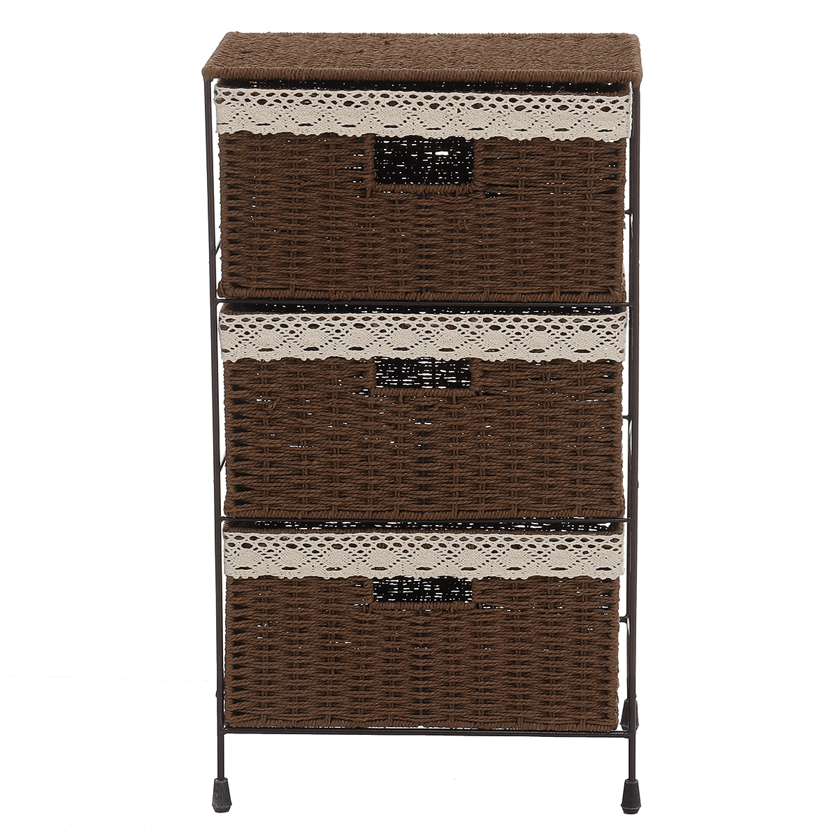 3 Layers Weave Drawer Storage Organizer Iron Rack Cabinet Tower 34 X 23 X 60Cm