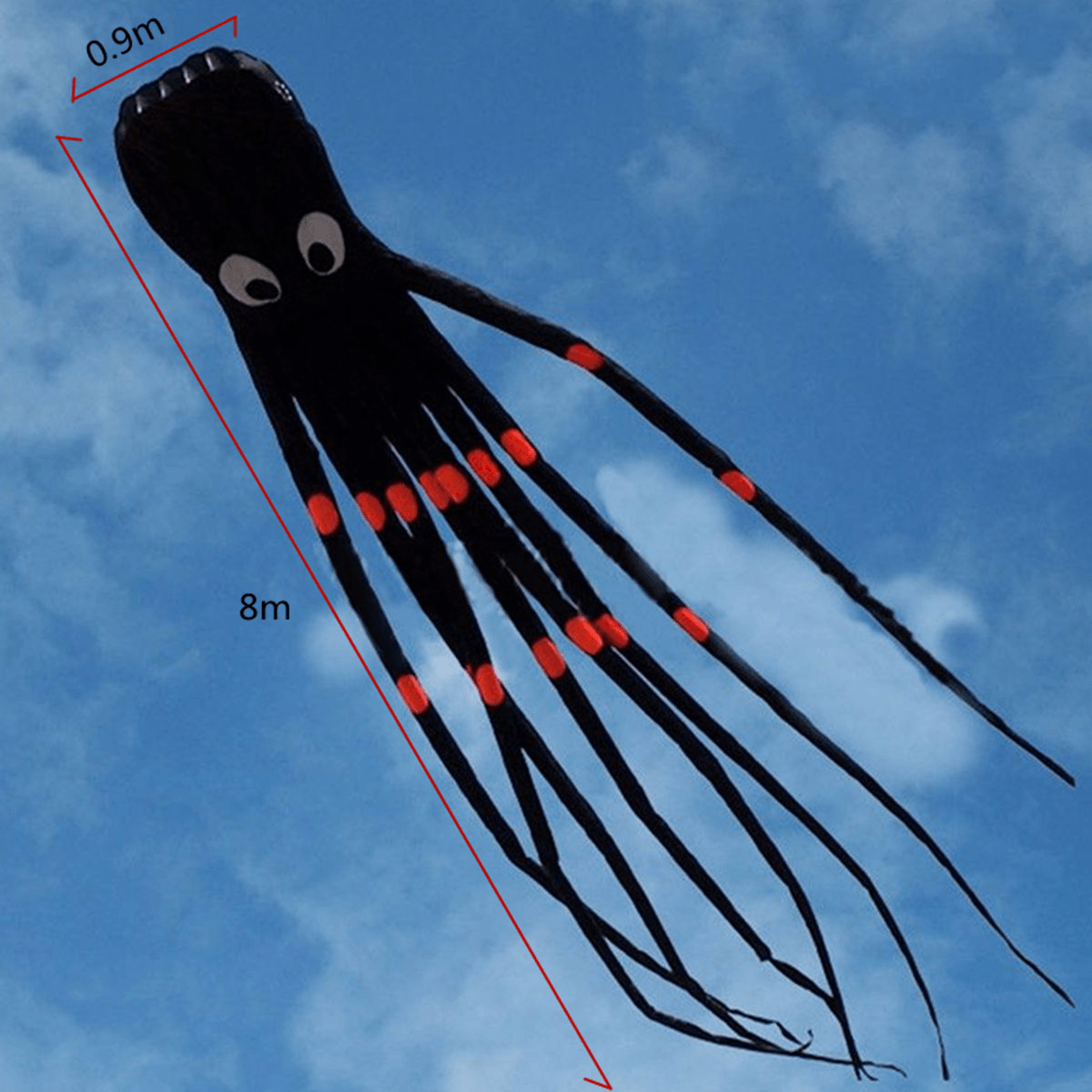 3D 26Ft 8M Single Line Black Octopus POWER Sport Riesiger weicher Drachen Outdoor-Spielzeug