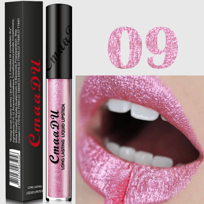 Cmaadu Metall Matt Lipgloss Make-up Lippenstift Sexy Pailletten Wasserdicht Langlebig Blau Kosmetik