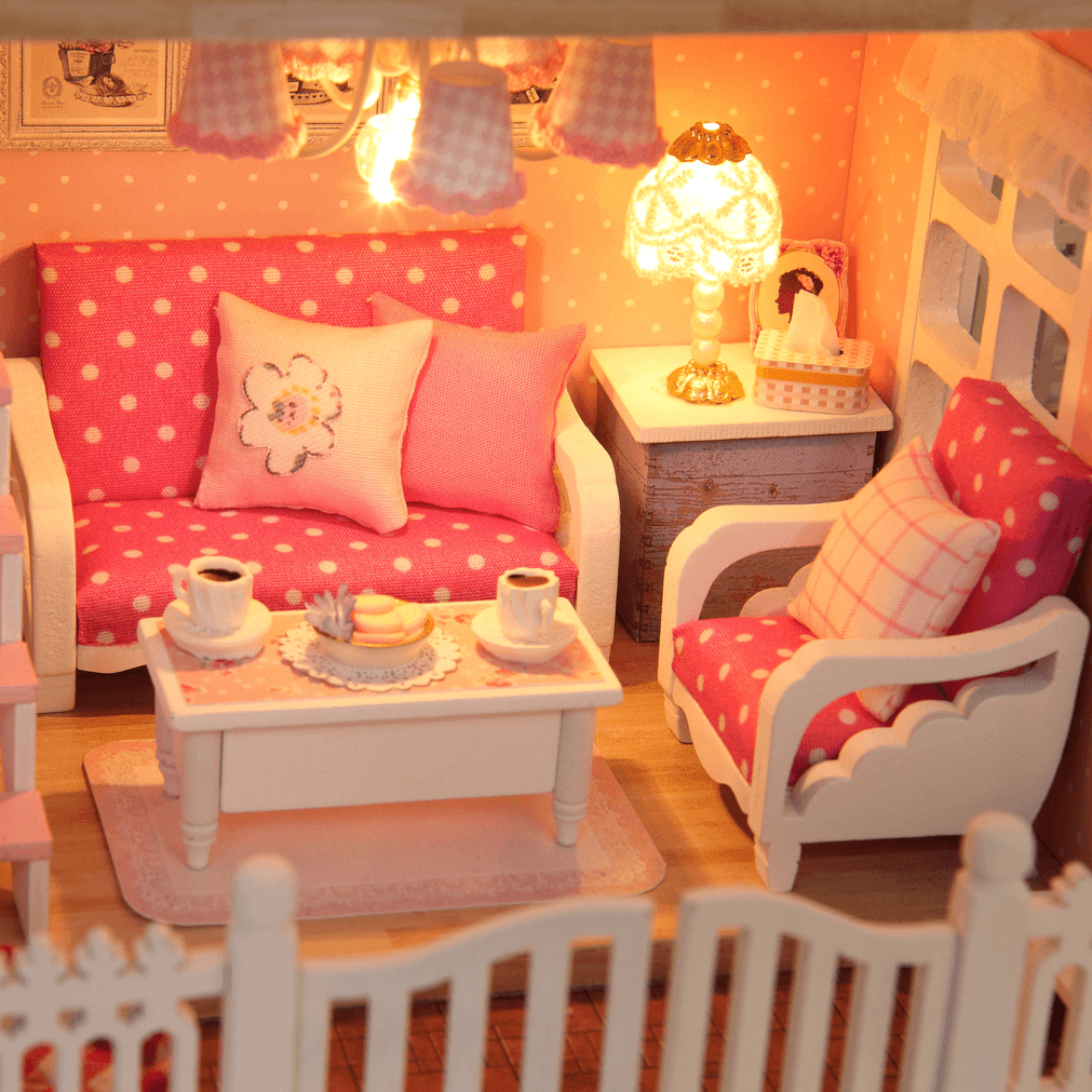 Cuteroom 1/24 DIY Wooden Dollhouse Pink Cherry Handmade Decorations Model with LED Light&Music Birthday