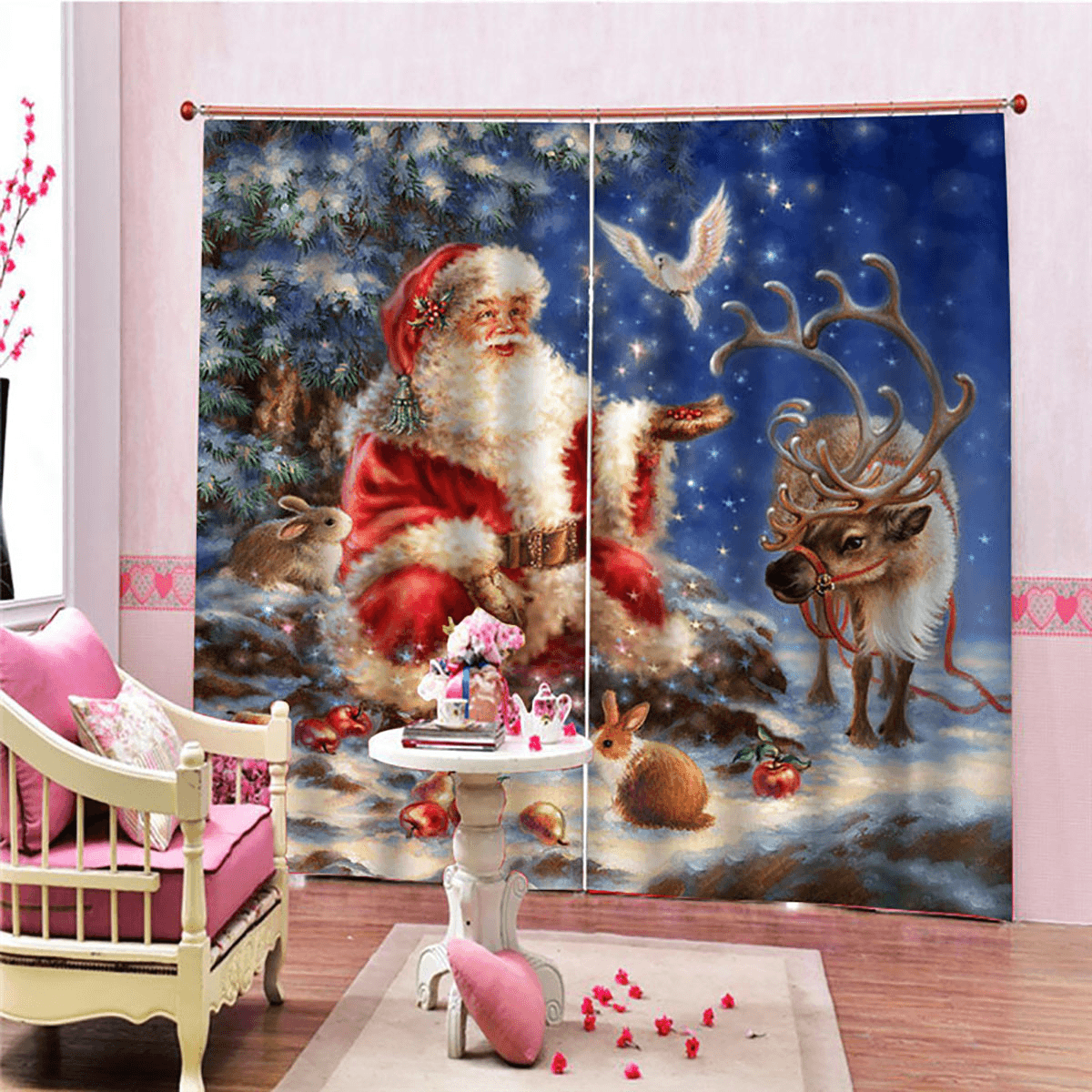 132 x 160 cm, weihnachtlich bedruckte Vorhänge, Verdunkelungsvorhänge für Wohnzimmer, Weihnachtsdekoration