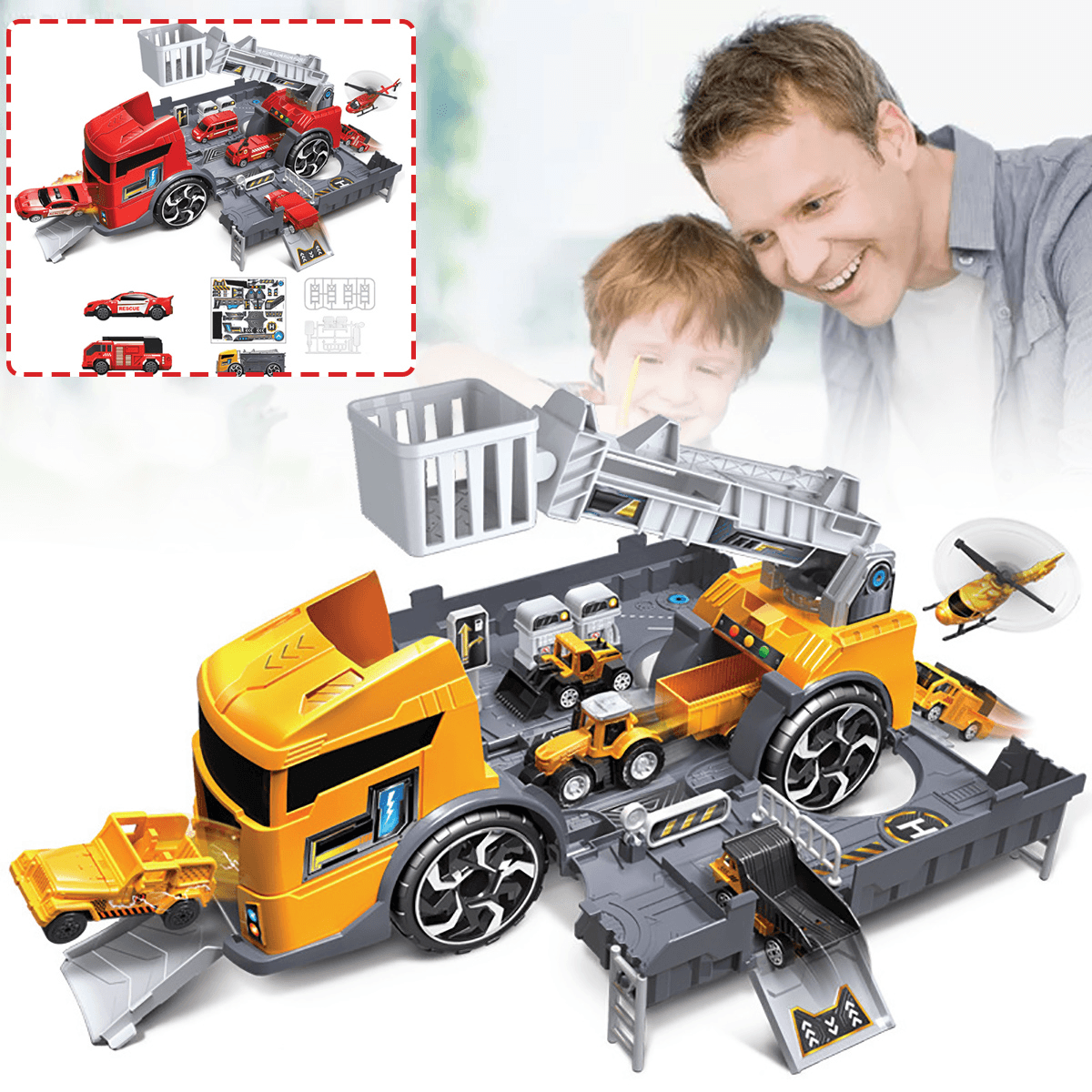 Children'S Simulation Diecast Engineering Vehicle Model Set Deformation Storage Parking Lot Educational Toys