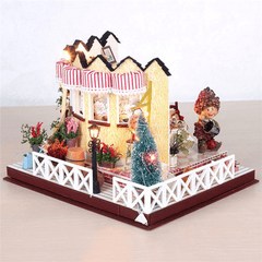 Hoomeda LY001 Herb Tea Vanilla Milk Tea House DIY Dollhouse with Music Light Cover Miniature Model