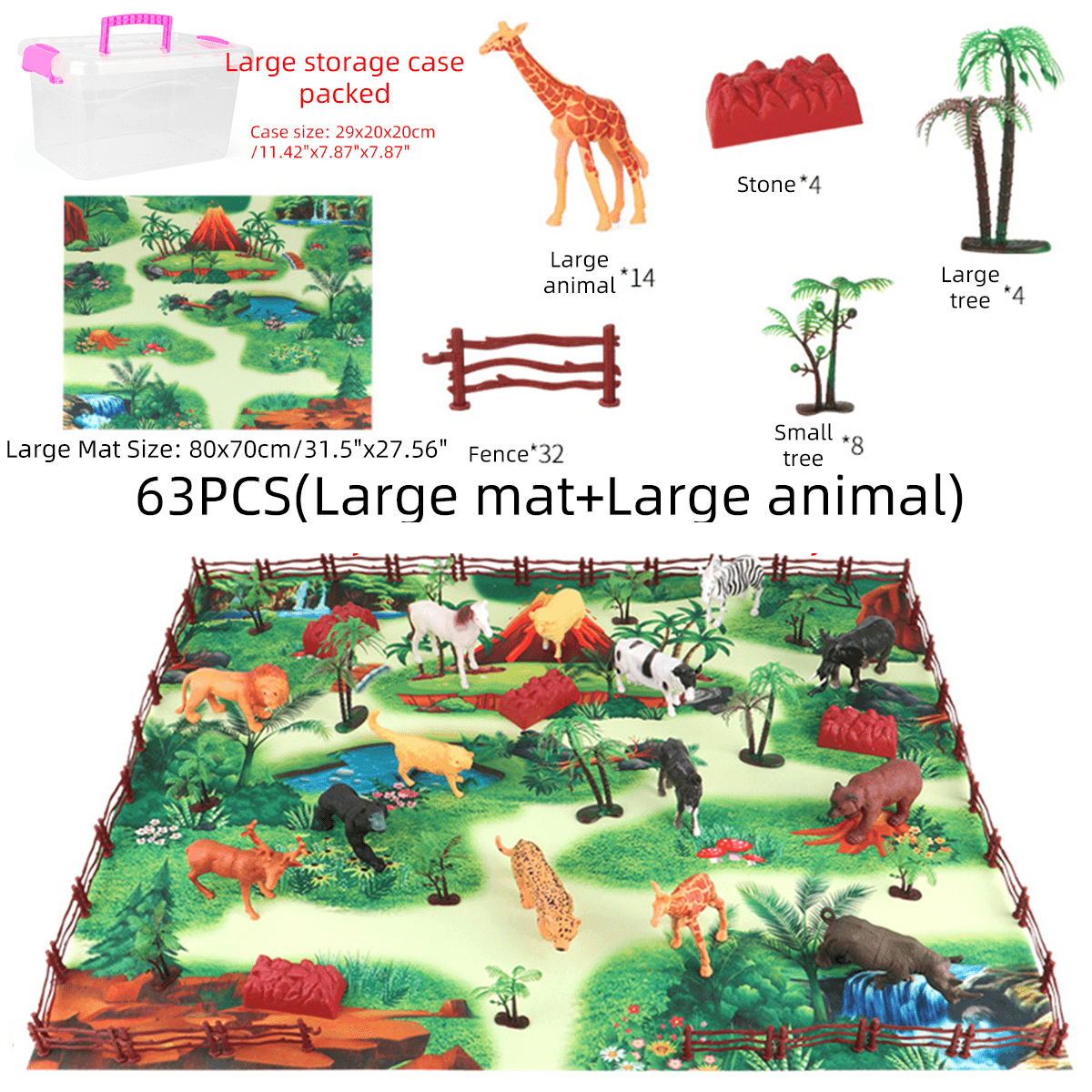 28/33/34/63/65Pcs Modello di dinosauri pressofusi multi-stile Play Set Giocattolo educativo con tappetino da gioco per bambini Regalo di festa di compleanno di Natale