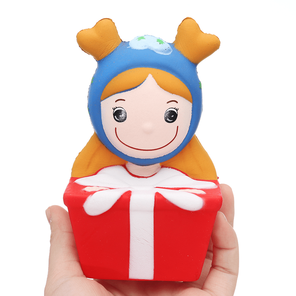 Squishy Weihnachts-Elchmädchen, 14 x 7 cm, langsam steigendes Stofftier, Geschenkkollektion mit Verpackung