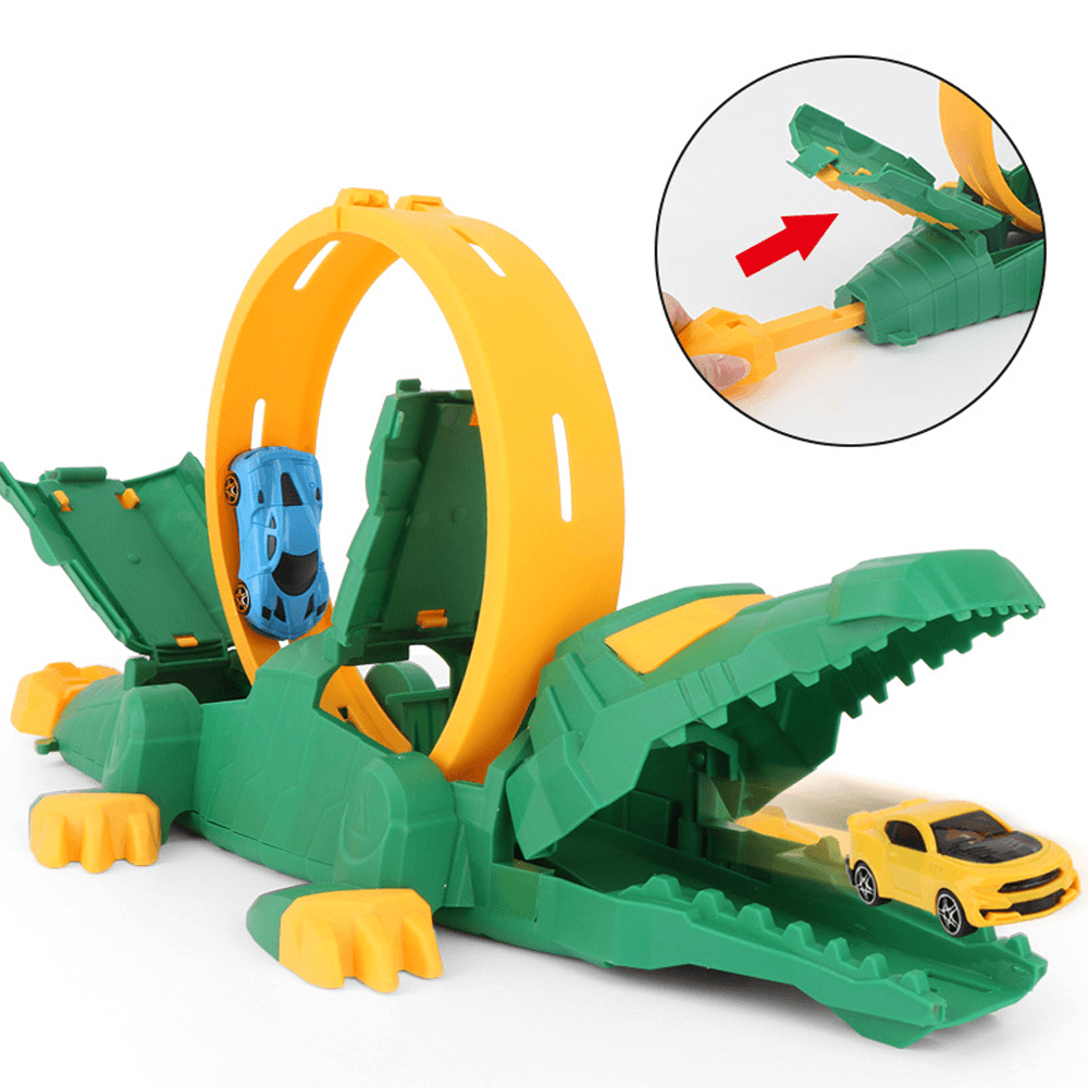 Creative DIY Assemble Crocodile Parking Lot Catapults Rail Car 360° Rotating Transmitter Track Educational Puzzle Toy for Kids Gift