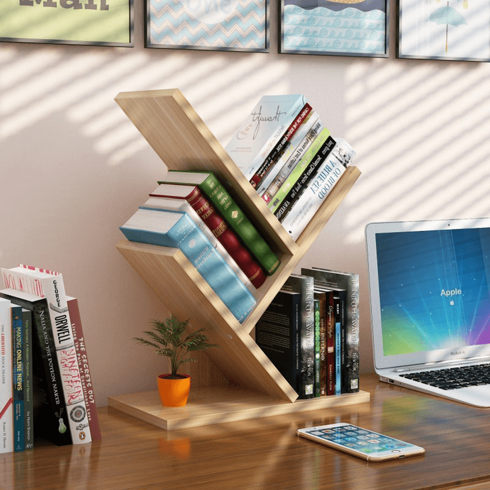 Creative Color Storage Shelf 3 Layers Tree-Shaped Bookshelf Simple Shelf Desk Storage Rack for Home Office