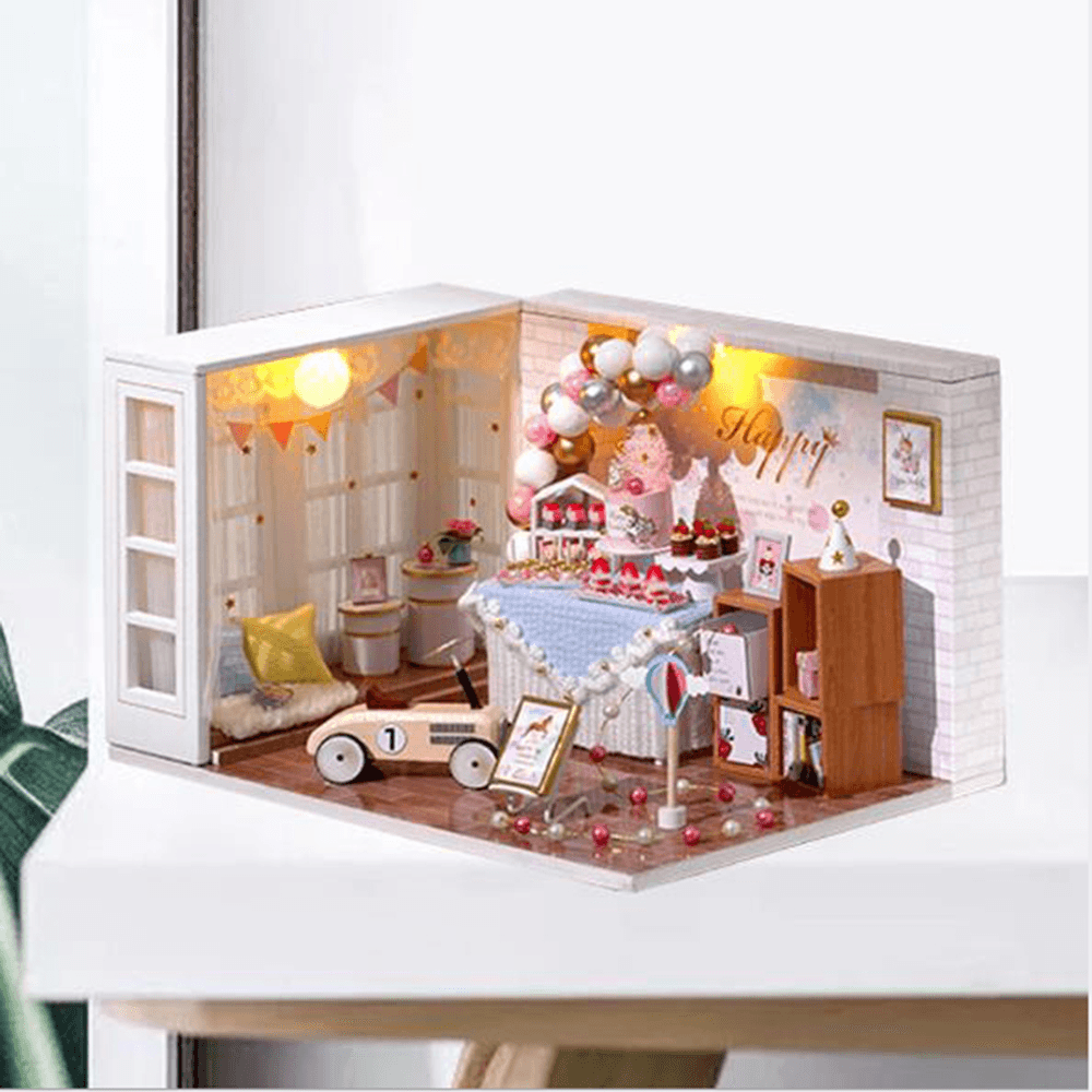 CUTE ROOM Camp Party Theme DIY Montado Linda casa de muñecas con cubierta y luz