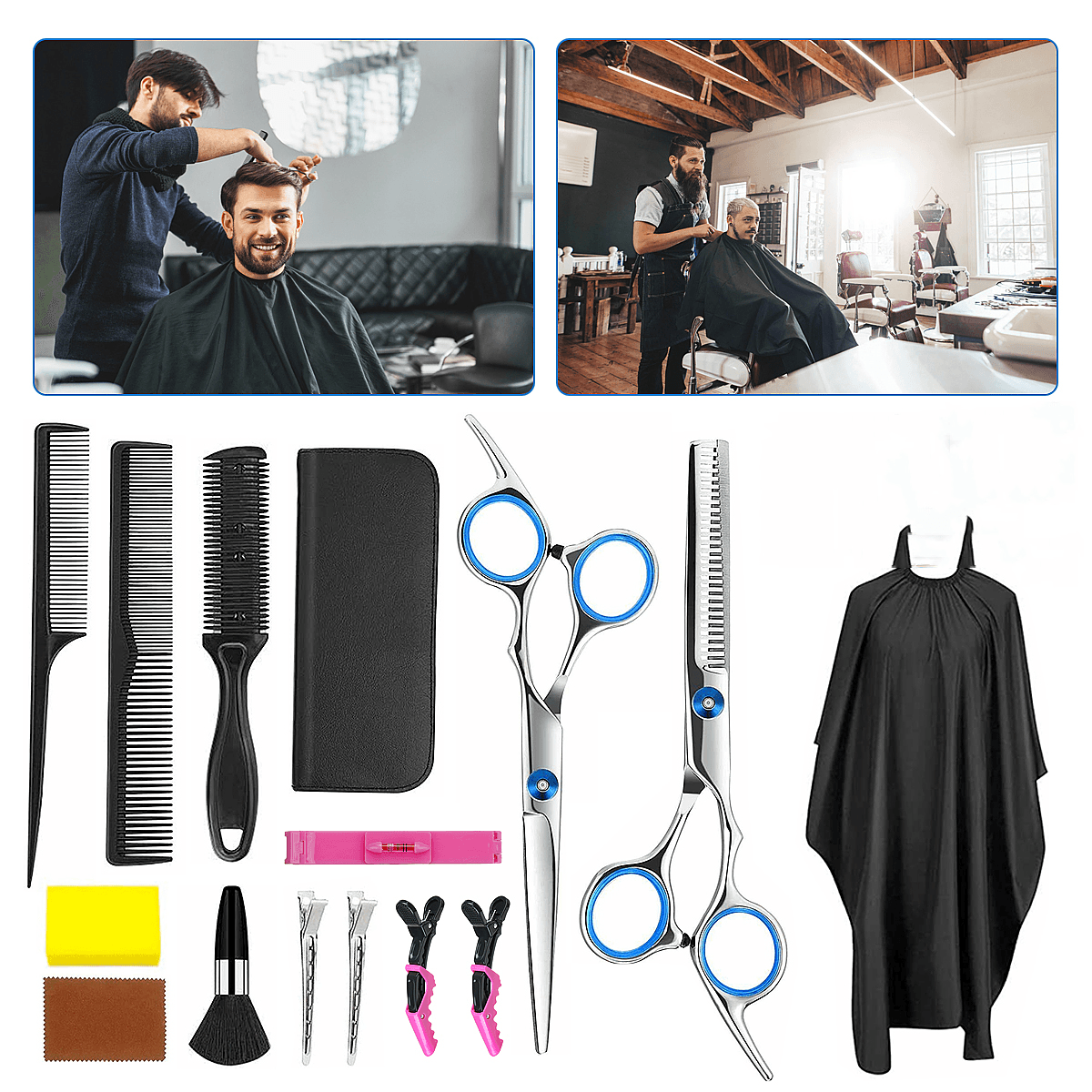 15PCS Barber Haarschneidescheren Professionelles Scherenset Dünne Salonfrisur