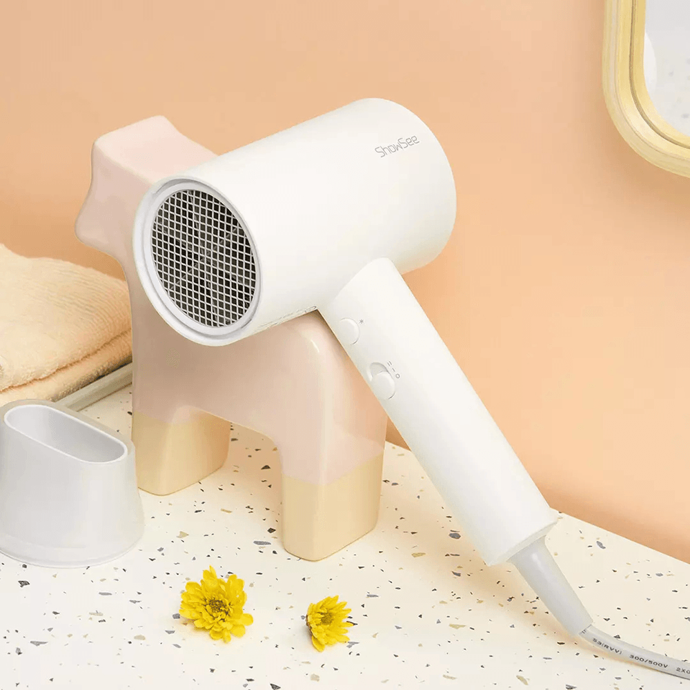 Showsee A1-W Secador de cabello de anión eléctrico Soplador de cuidado del cabello de iones negativos 1800W EHD Temperatura constante Interruptor de viento frío / caliente Tobera girada de 360 ​​​​°