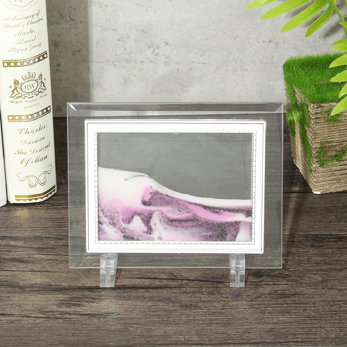 6.6X5'' Framed Moving Sand Time Glass Picture Home Office Desk Art Decor Gifts