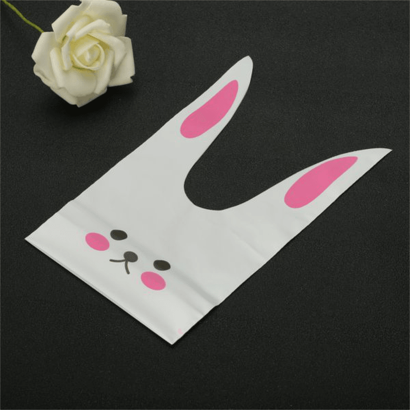 50Pcs Cute Easter Bunny Cookies Bag Wedding Decoration Kawaii Rabbit Ear Plastic Candy Bag