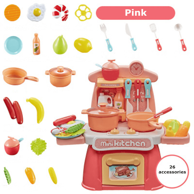 Multi-Stil Simulation Spray Wasser Mini Küche Kochen Rollenspiel Haus Puzzle Lernspielzeug Set mit Sound Lichteffekt für Kinder Geschenk