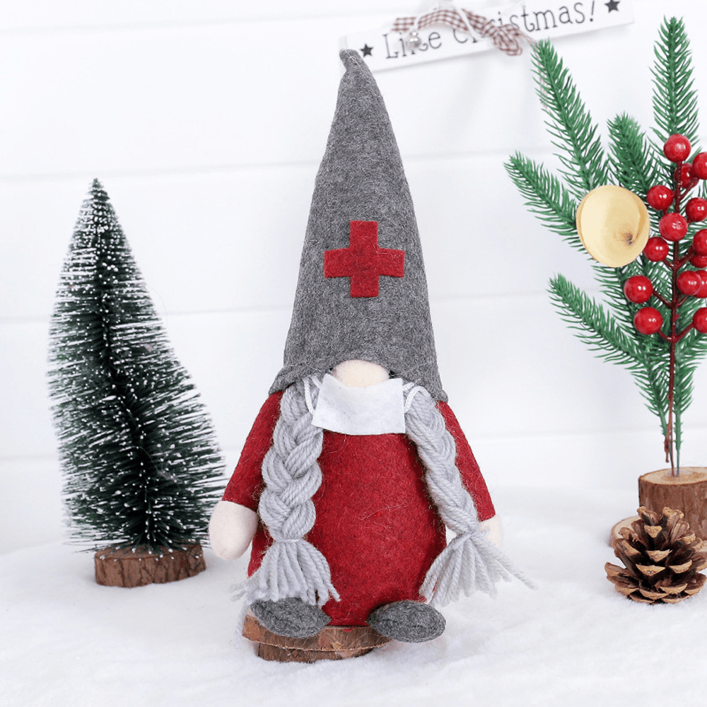 2020 New Christmas Cartoon Long Hat Swedish Gnome Doctor Nurse Santa Claus Faceless Doll Plush Elf Toy for Home Decoration Gift