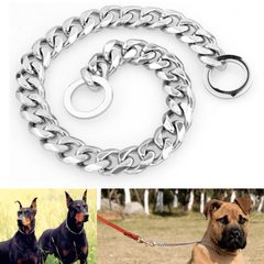 13 mm großes, silberfarbenes, kubanisches Gliederhalsband aus Edelstahl mit Panzerkette für Hunde