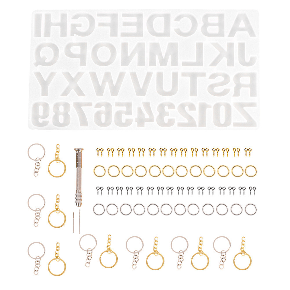 224-teiliges Schlüsselanhänger-Herstellungsset, Schmuck, Zahlen, Alphabet, Silikonform, Schlüsselringe, Sprungringe, Spiralbohrer, Schraube, Ösenstifte, Set