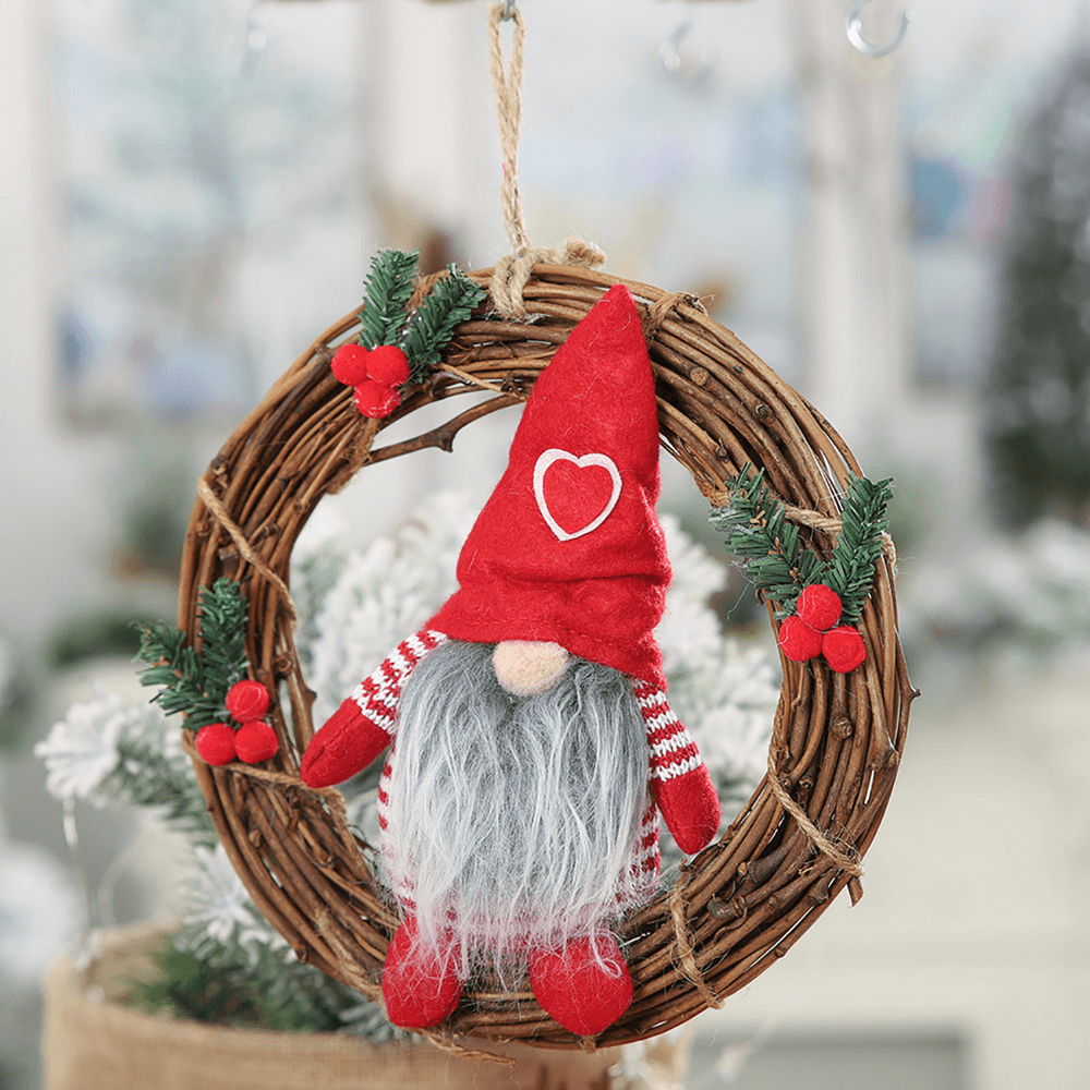 Hanging Non-Woven Hat with Heart Rattan Swedish Santa Gnome Handmade Figurine Home Ornaments Christmas Decoration Toys Table Decor