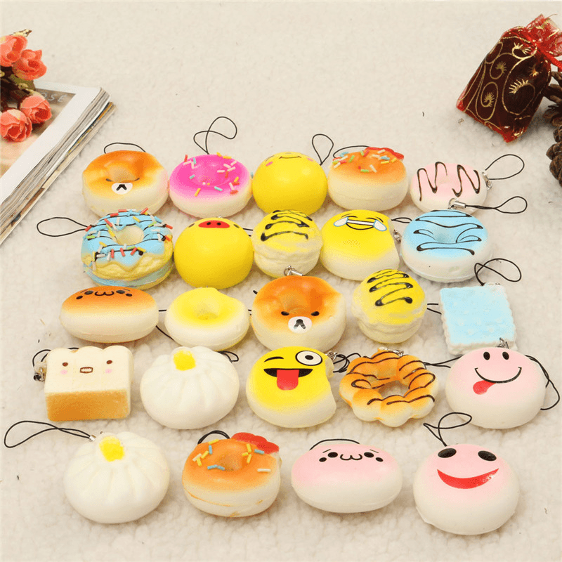 12PCS Mini Squishy Bread Scented Panda Toast Donuts Cone Humbarger Turtle