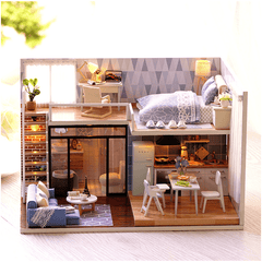 Cuteroom L-023 Blue Time DIY House con muebles Music Light Cover Miniatura Modelo Regalo Decoración