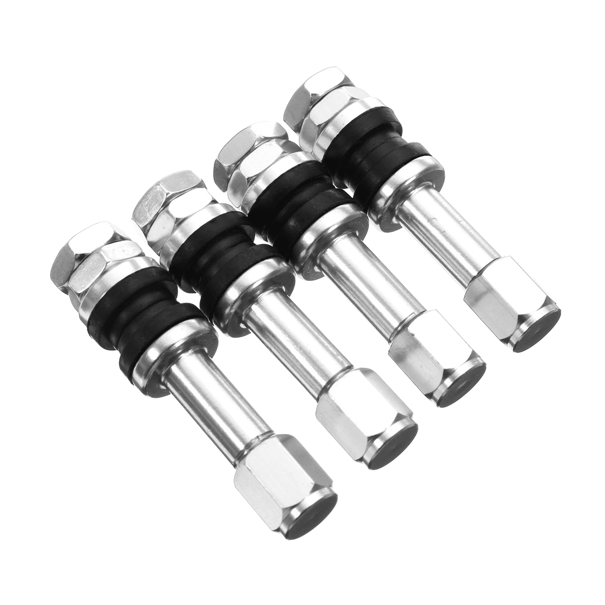 4Pcs Bolt in Aluminum Car Wheel Tire Tubeless Valves Stem with Dust Caps Silver