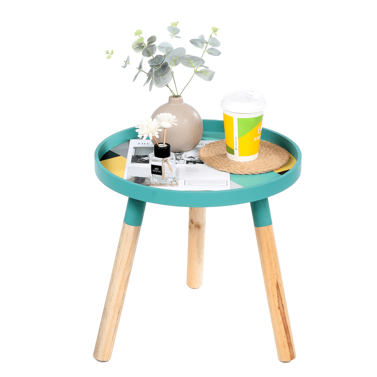 Round End Table Sofa Side Small Night Stand End Table Wooden Tray Leg Console for Home Office