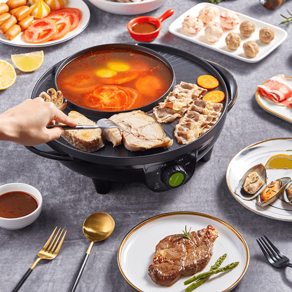 LIVEN 1300W Electric Grill with Hot Pot from Non-Stick 3 Gear Adjustment