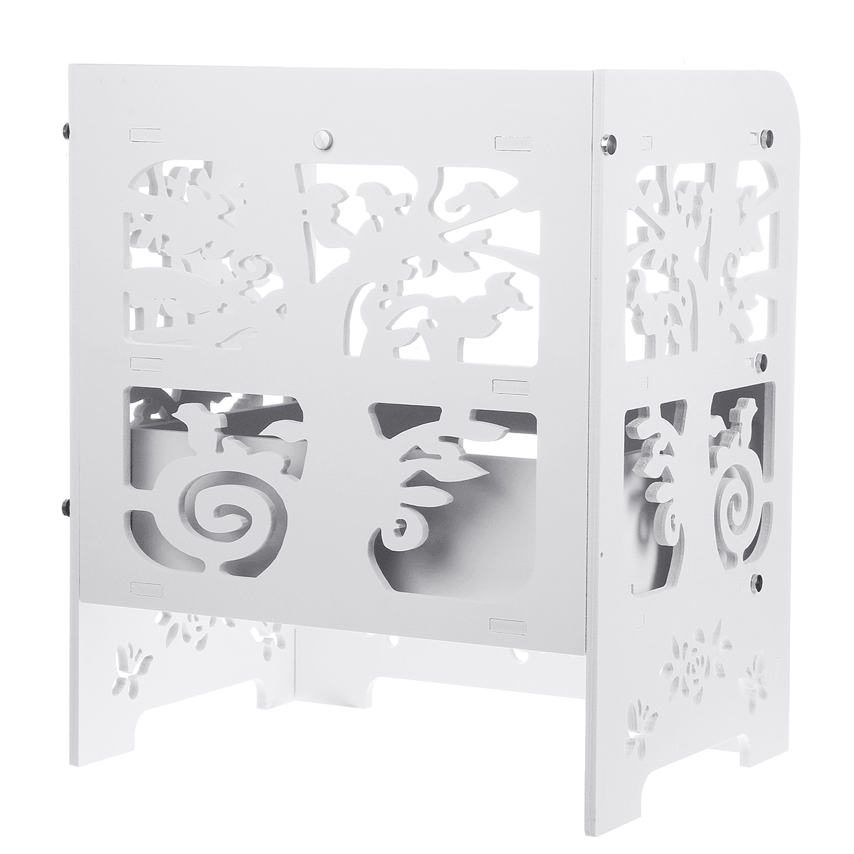 46X29.5X38.5Cm White Carved Hollow Drawer Bedside Table Storage Cabinet