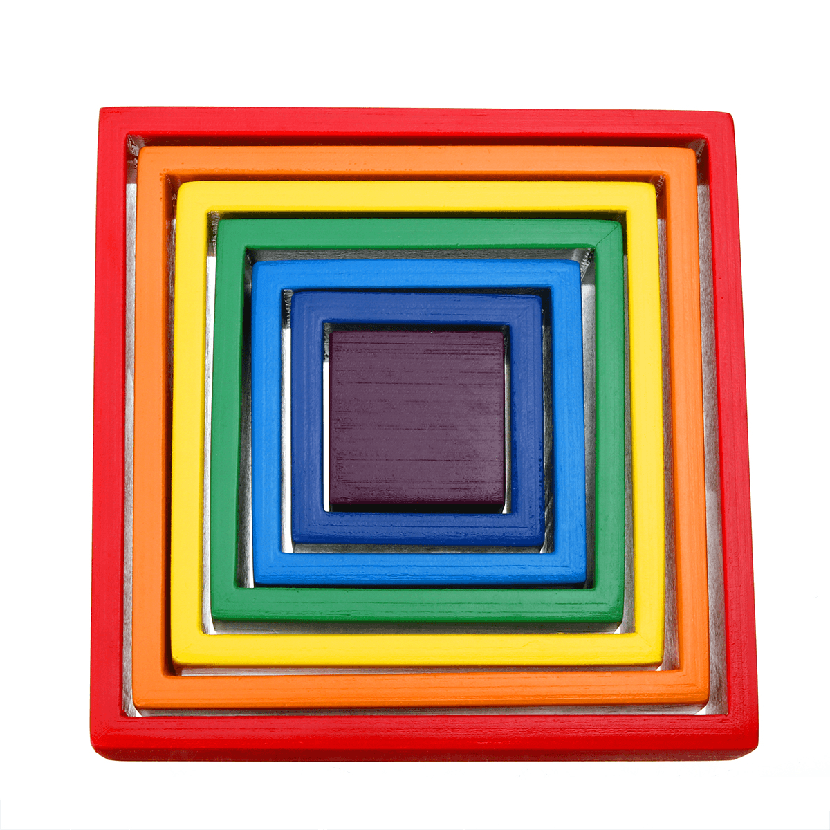 Quadratisches 7-teiliges 6,1 x 6,1 x 1,73 Zoll großes Regenbogen-Stapelspielzeug aus Holz mit verschachtelten Stapelspielen und Bausteinen