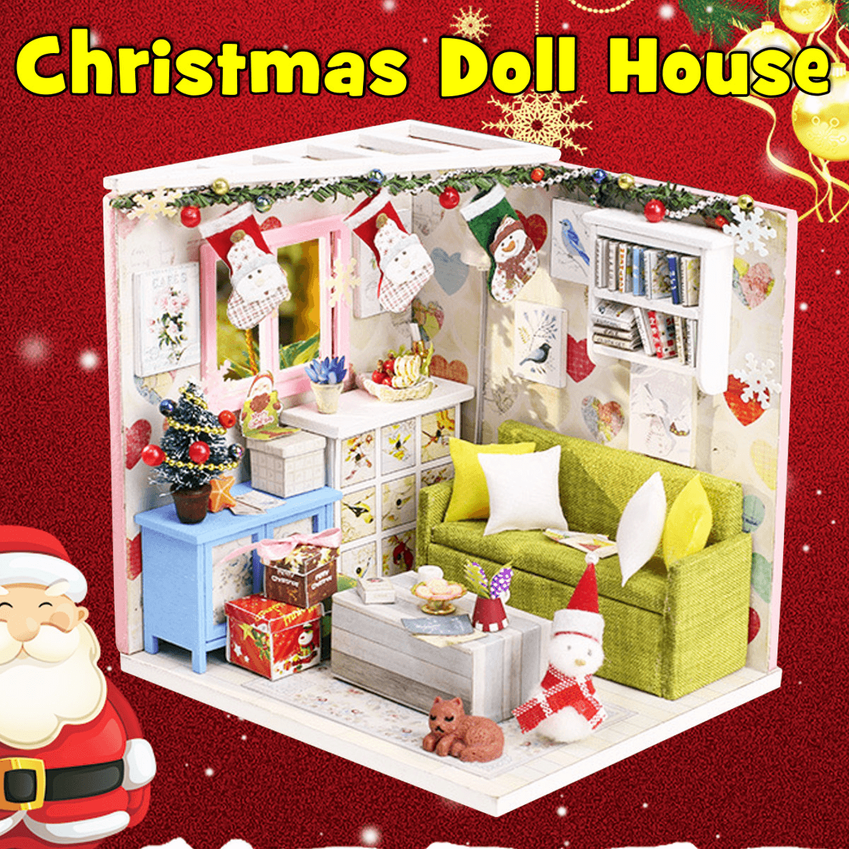 Iiecreate DIY Doll House House Handmade Assembled Educational Toy Art House Christmas Gift Creative Birthday Gift with Dust Cover and Furniture