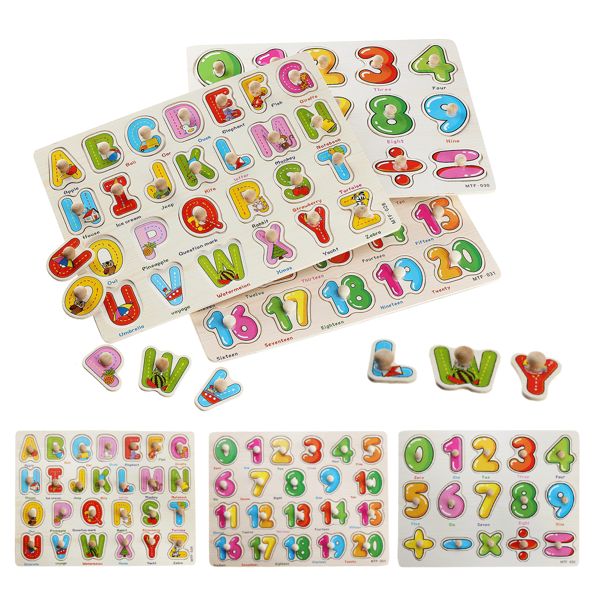 Colorful Wooden Alphabet/Math/Number Jigsaw Puzzle Toy Intelligence Early Education Toys