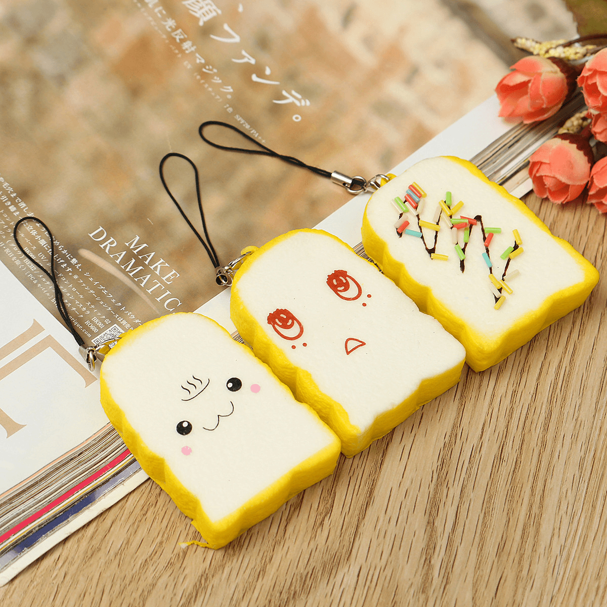 13PCS Simulated Bread Phone Pendant Phone Strap Cute Decoration