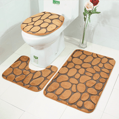 3Pcs 3D Stone Printed Bathroom Mats Set Toilet Carpets Coral Fleece Lid Toilet Seat Cover Pedestal Rug Shower Pad