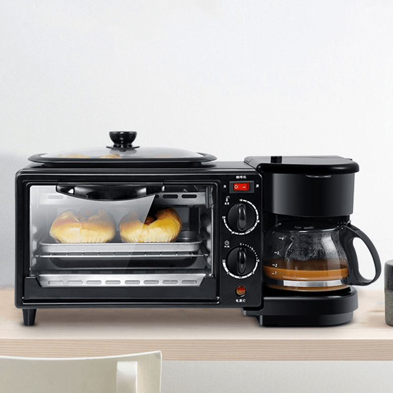 3 in 1 Electric Breakfast Maker Multifunction Coffee Maker Frying Pan Mini Oven Bread Pizza Oven