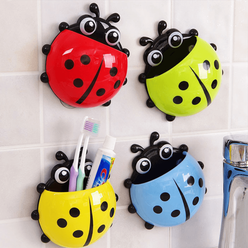 Lindo bolsillo mariquita pared ventosa bolsillo cepillo de dientes soporte baño suspensión cosas decoración del hogar