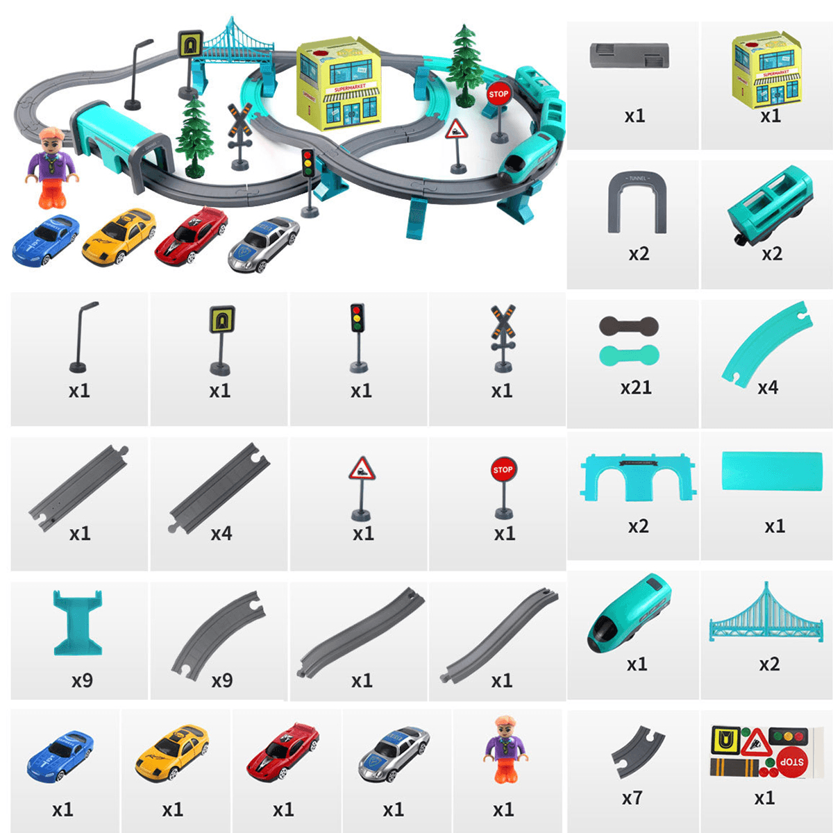 66/92 Pcs Multi-Style DIY Assembly Track Train Increase Parent-Child Interaction Toy Set with Sound Effect for Kids Gift