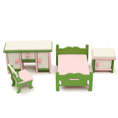 Dollhouse Miniature Bedroom Kit Wooden Furniture Set Families Role Play Toy