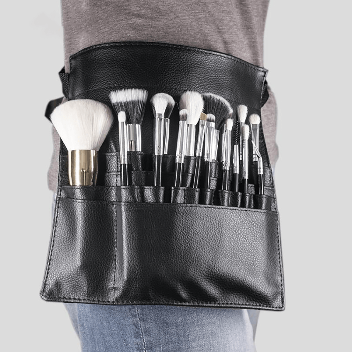 Black PU Makeup Brush Bag Unilateral Makeup Artist Storage Cosmetic Bag