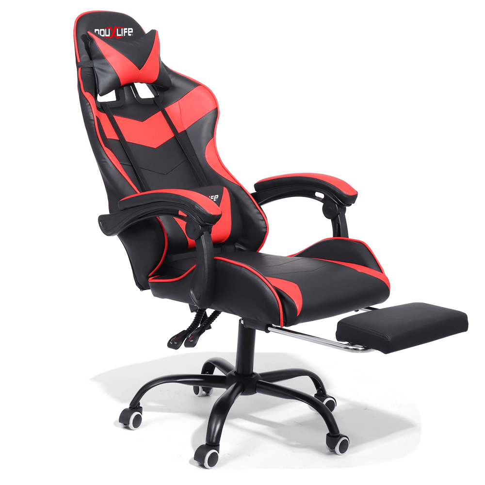 Douxlife® Racing GC-RC02 Gaming-Stuhl, ergonomisches Design, 150° neigbar, dick gepolsterte Rückenlehne, integrierte Armlehne, einziehbare Fußstütze für das Heimbüro