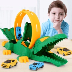 Creative DIY Assemble Crocodile Parking Lot Catapults Rail Car 360° Rotating Transmitter Track Educational Puzzle Toy for Kids Gift