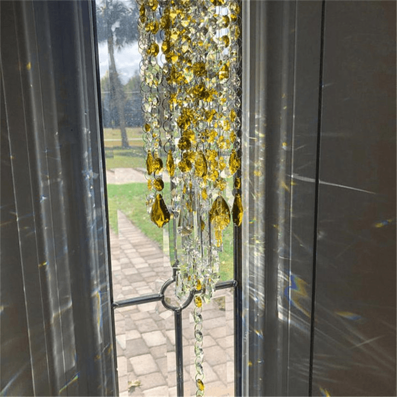 Yellow White Crystal Wind Chimes Extended Version Free Cleaning Fuss-Free Assembly Wind Chimes for Garden Patio Lawn