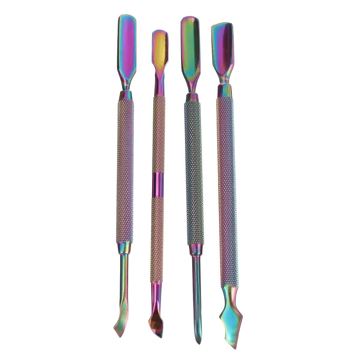 Nail Art Pusher Remover Cuticle Tool Kit Set Rainbow Dual-Ended Stainless Steel