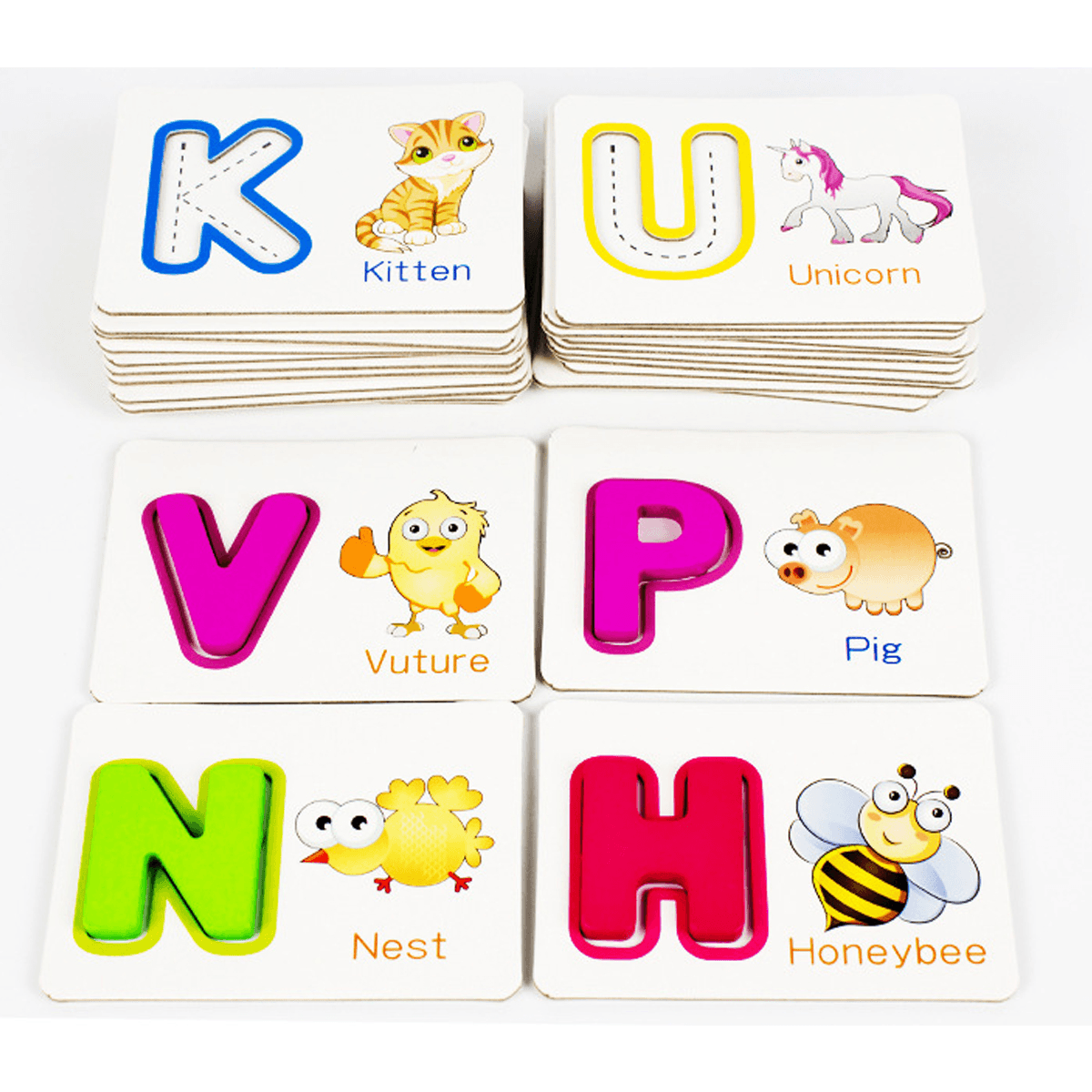 Puzzle Alphabet Rechtschreibung Englische Buchstaben Tierkarten Lernspielzeug für Kinder Geschenk