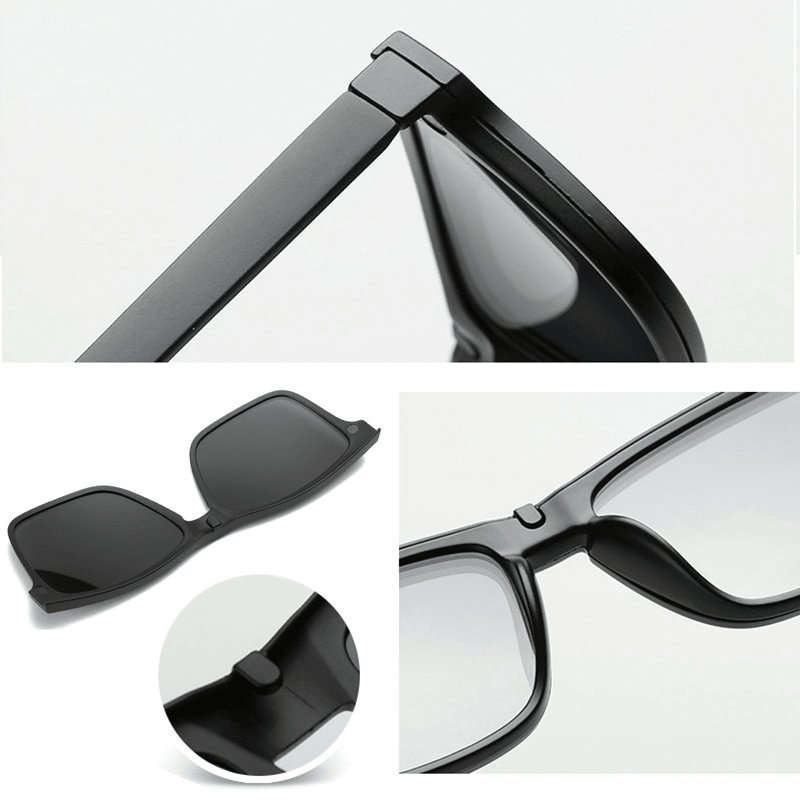 5 in 1 TR-90 Polarized Magnetic Glasses Clip on Magnetic Lens Sunglasses Uv-Proof Night Vision with Leather Bag