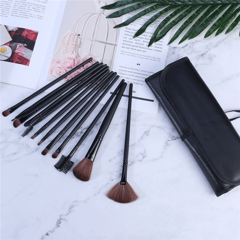 12Pcs Makeup Brush Set Cosmetics Makeup Brush Kit with Leather Case Foundation Eyeliner Blending Concealer Mascara Eyeshadow Face Powder