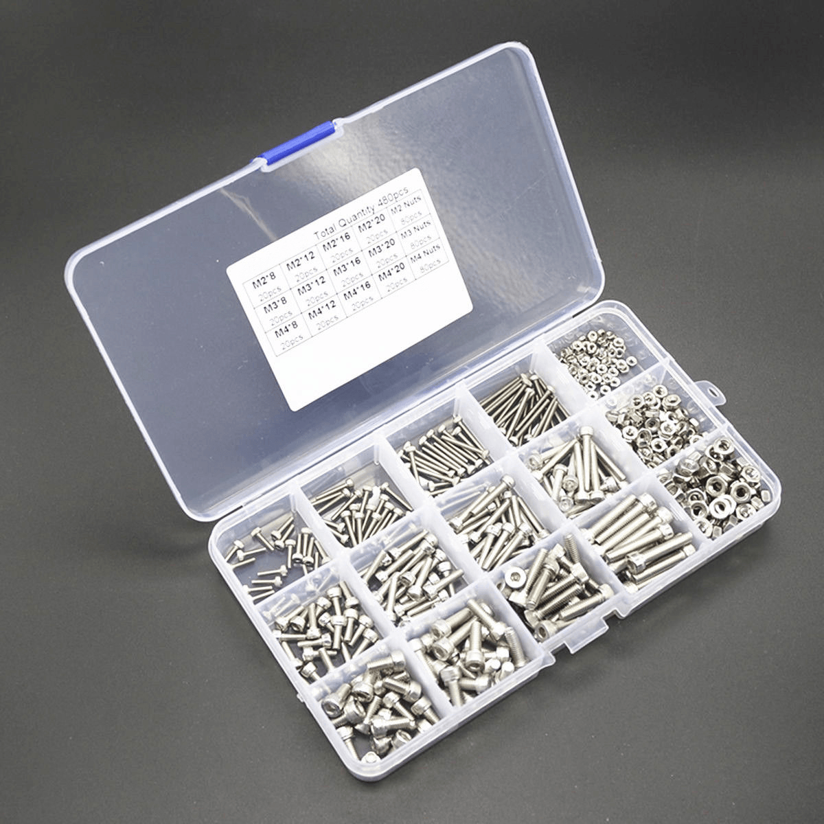 480-teiliges M2/M3/M4-Innensechskantschrauben-Set, Kappenkopf, Edelstahl-Schraubenmuttern, Reparaturwerkzeug